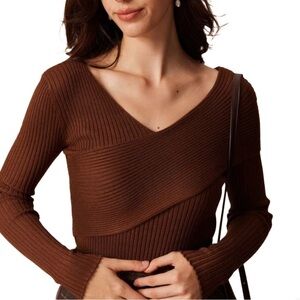 X-GE Ribbed V-Neck Embellished Sweater
